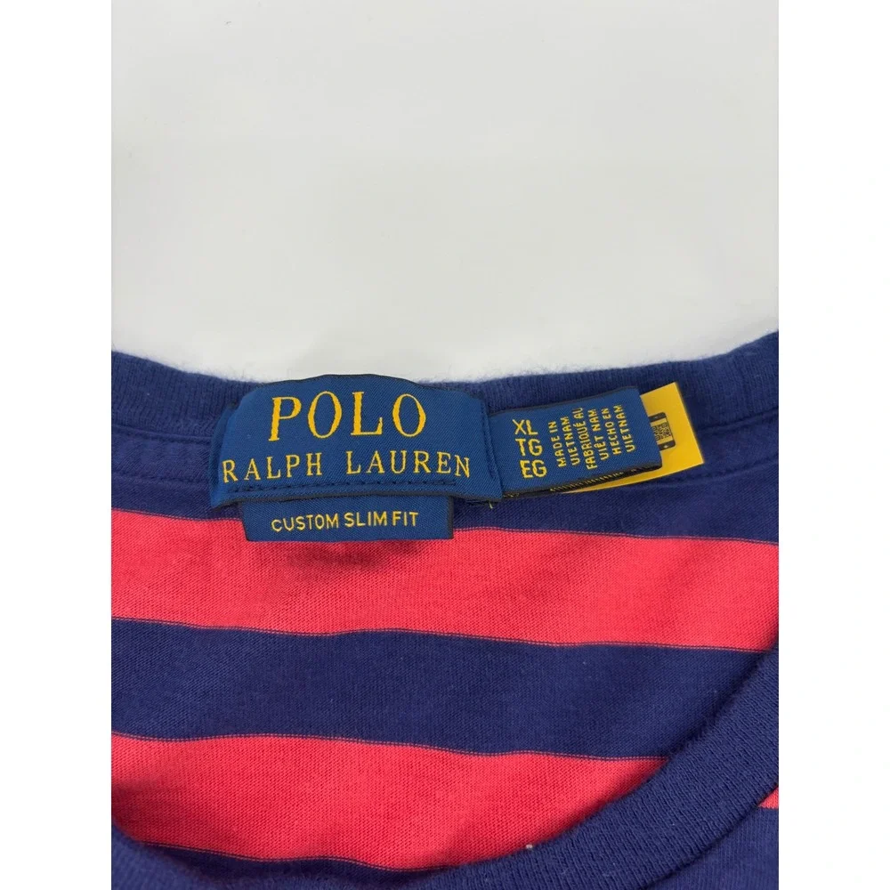 Polo Ralph Lauren Mens Custom Slim Fit Striped T-Shirt Red Navy Blue XL